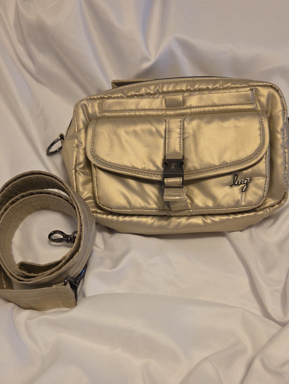 Lug Sidecar Metallic Gold Crossbody Bag